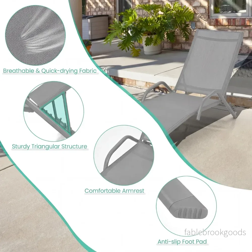 pack – läges justerbara terrasslounger med andningsbar sits för utomhus – 2 5 – Grå - Bild 3
