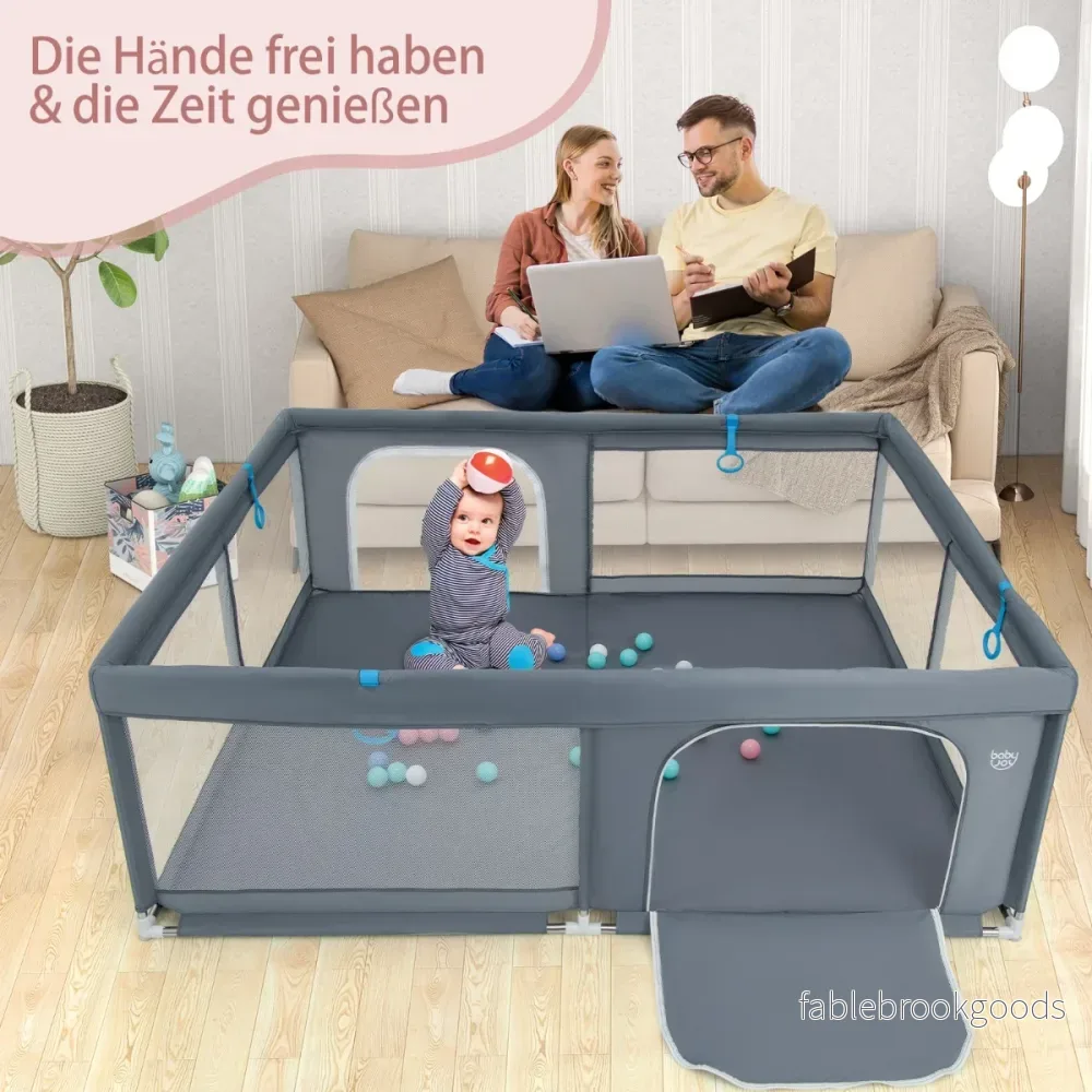Baby – lekhage med havskulor och handtag dörr Crawling Gate – 50 4 200 x 180 cm – Grå