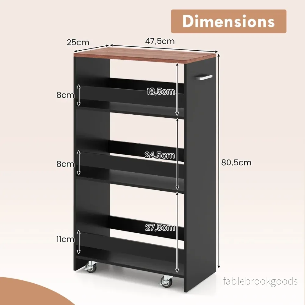 Smal – köksvagn med laddstation stegs rullbar förvaringsvagn + – 4 13 cm – Brun + svart - Bild 2