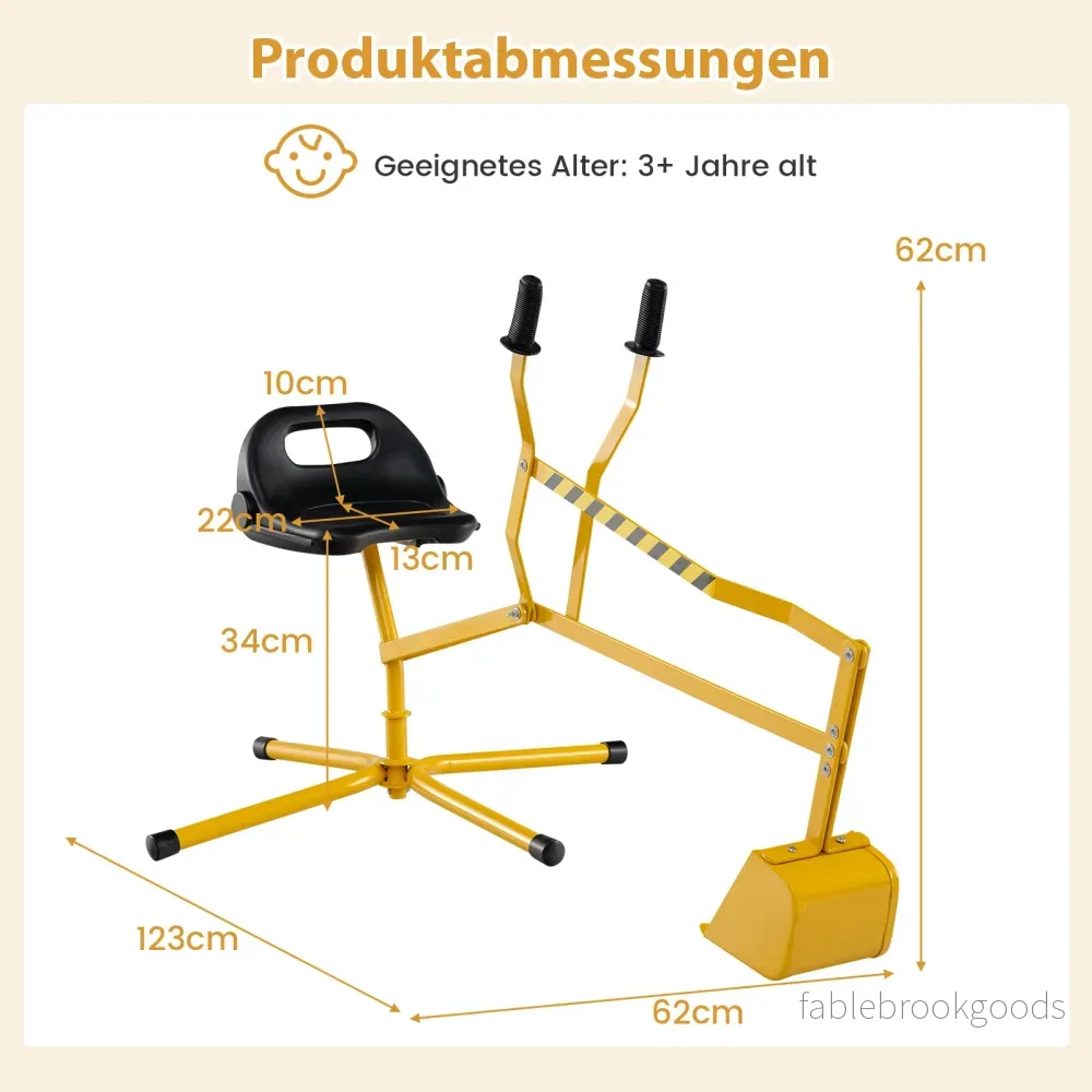 Sittgrävmaskin – 360° roterbar Grävare för sittande Metall med skopa och hand kontroll – 2 – Gul - Bild 2