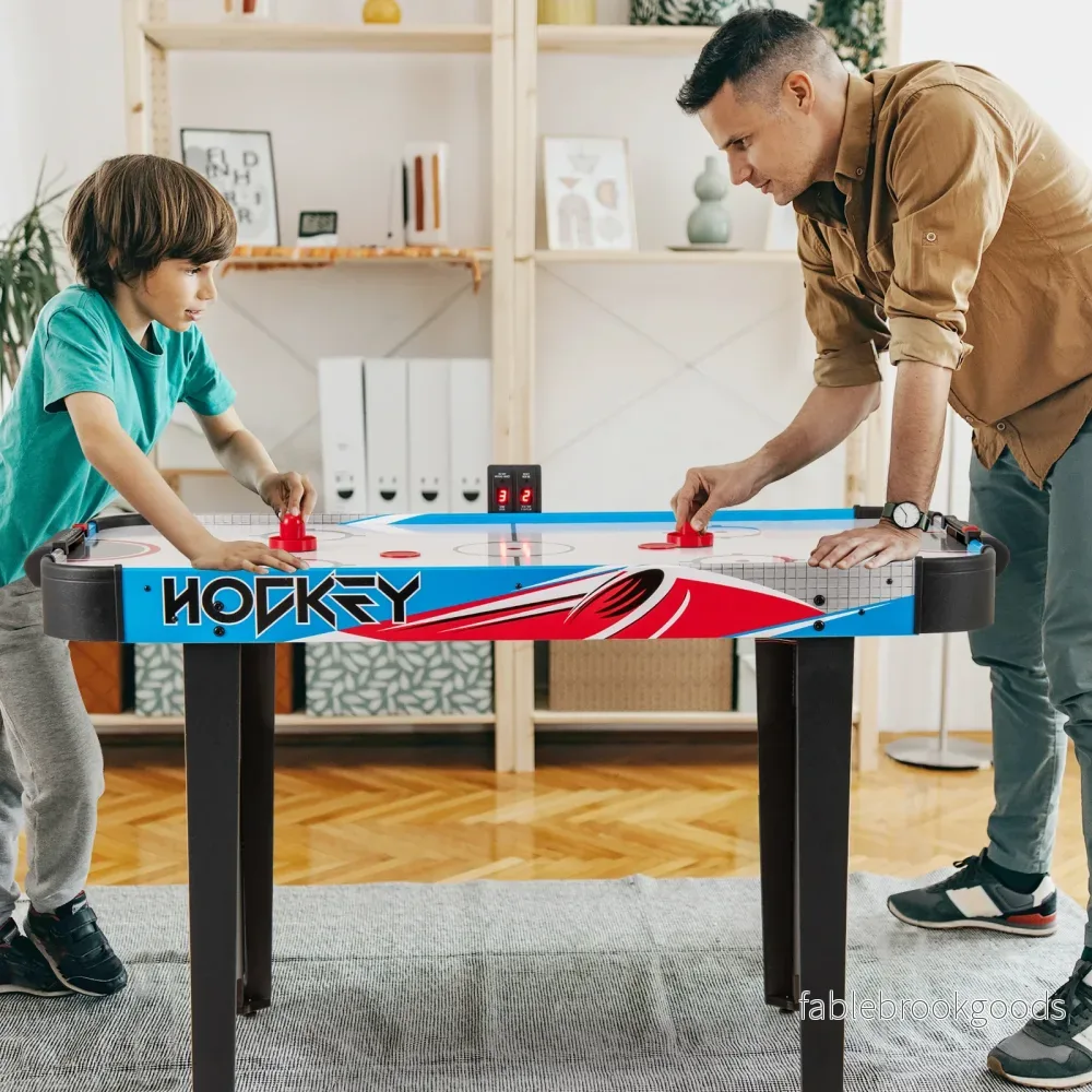 Airhockey – Bord Elektrisk Air med LED anslagstavla Lufthockey – 130 x 61 x 76 cm – Blå - Bild 3