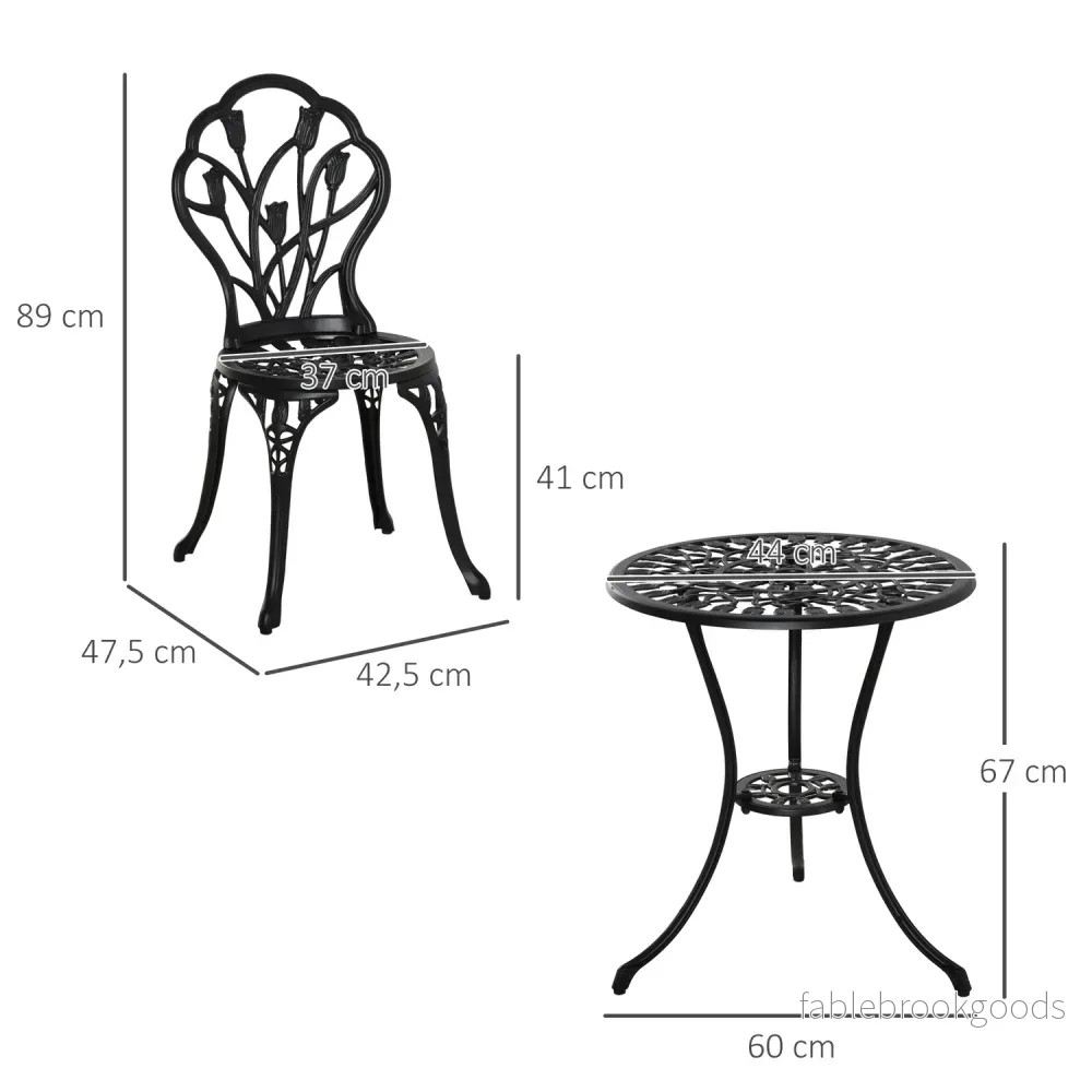 2-delat uteserveringsset, aluminiumbord och stolar, svart - Bild 3