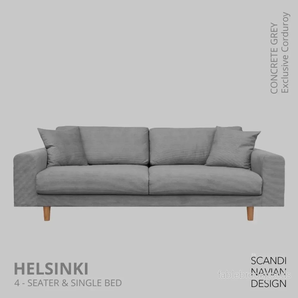 Helsinki 4-seater sofa/single bed, Exclusive Corduroy, Concrete Grey, removable & washable