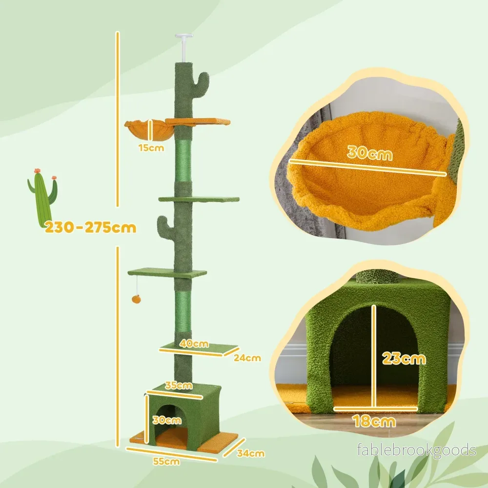 Kattträd 230-275 cm med grotta och lekboll – Grön - Bild 3