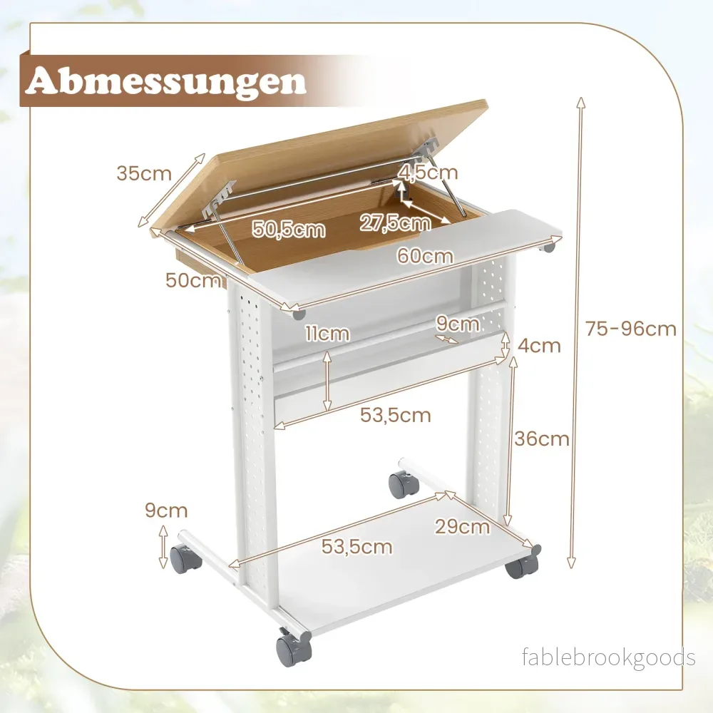 Skrivbord – med hjul och vinklingsbar bordskiva Mobil datorbord PC Laptopbord – Natur - Bild 2