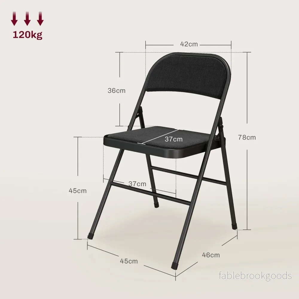 Set med 4 hopfällbara stolar, bärbara kontorsstolar, metallben, hopfällbar stol för kontor, reception, väntrum, linnelook, svart - Bild 3