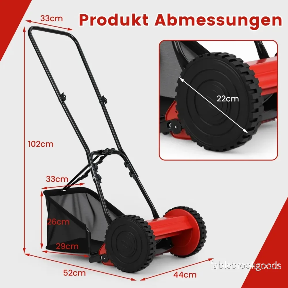 Spindelklippare – handdriven gräsklippare med klippbredd liter uppsamlare – 30 cm 18,5 – Röd - Bild 2