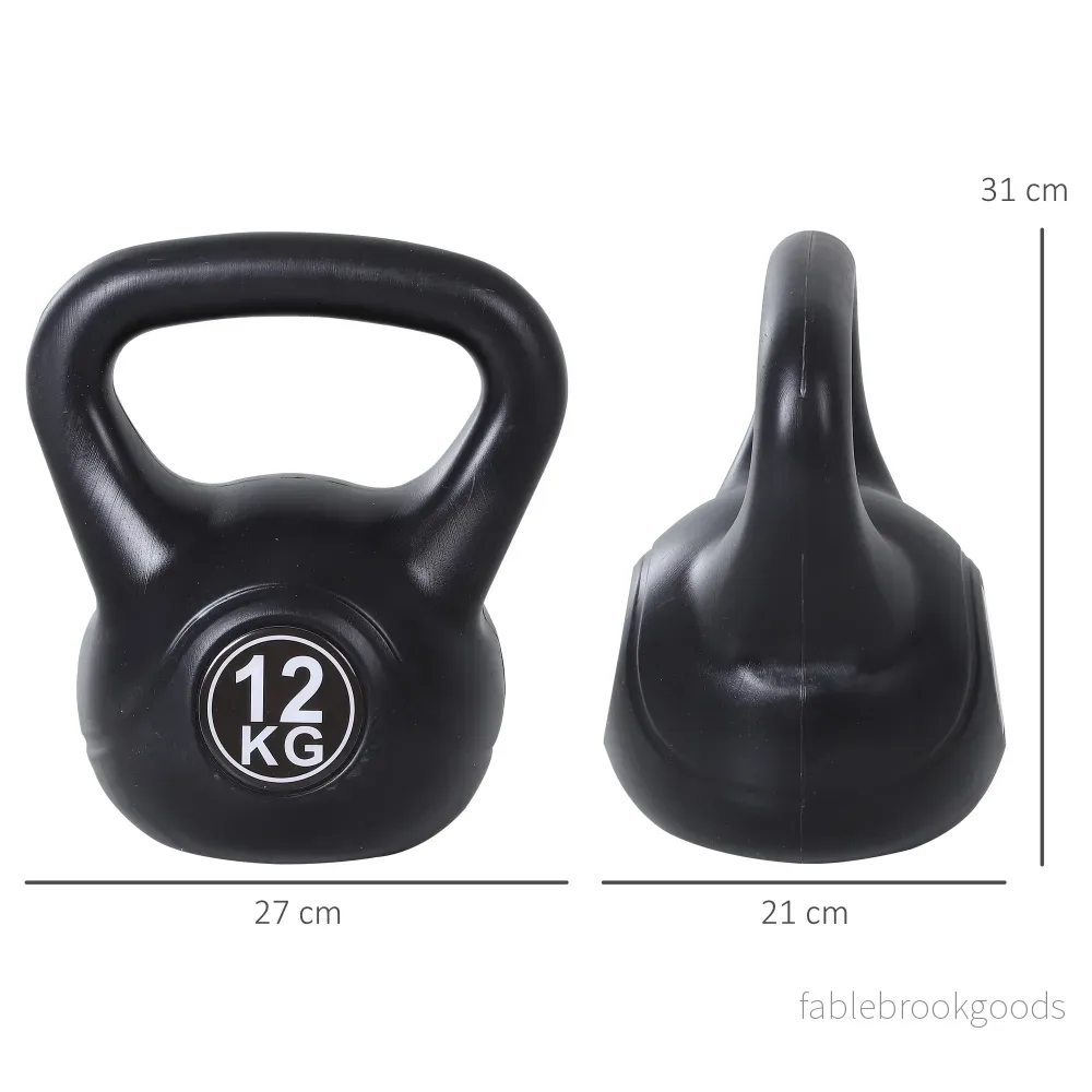 12 kg sandfylld kettlebell, svart, plast, nybörjarvänlig - Bild 3