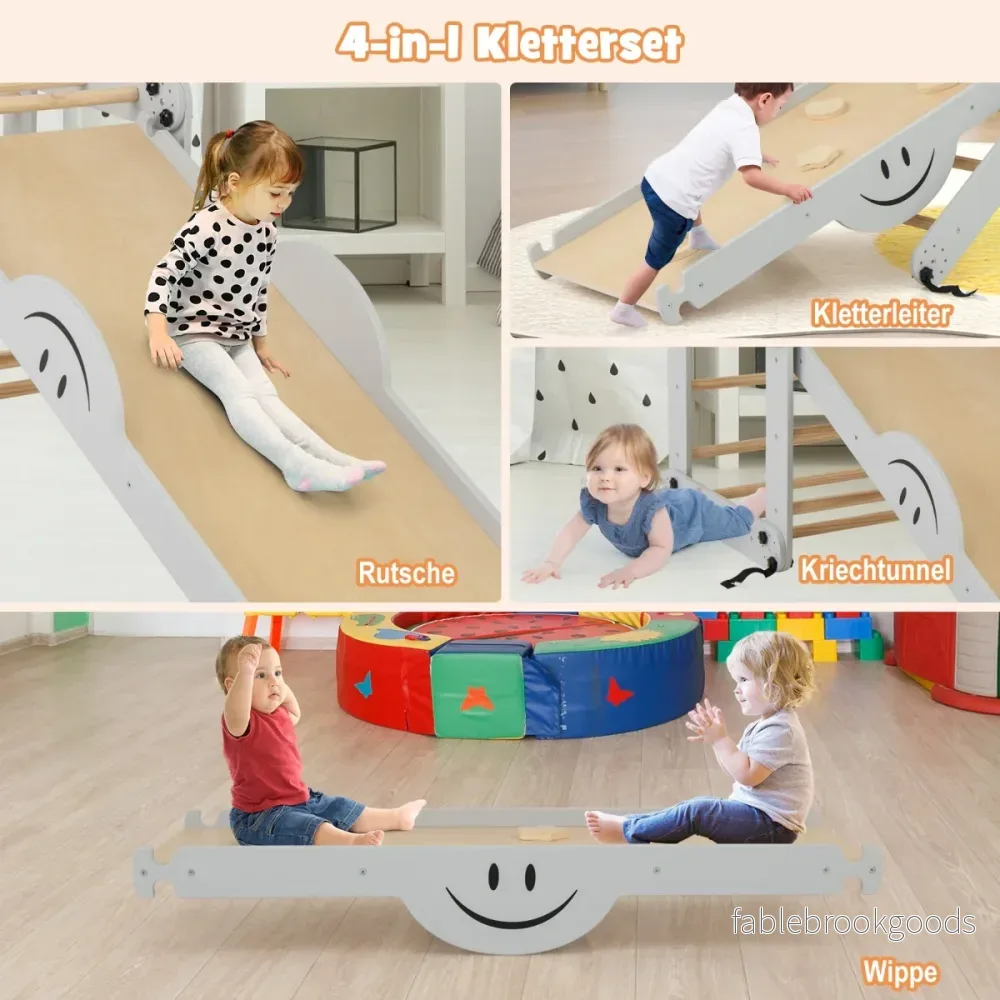 Vikbara – träklättrarleksaker med justerbar och vändbar Montessori klättringsset – Grå - Bild 2