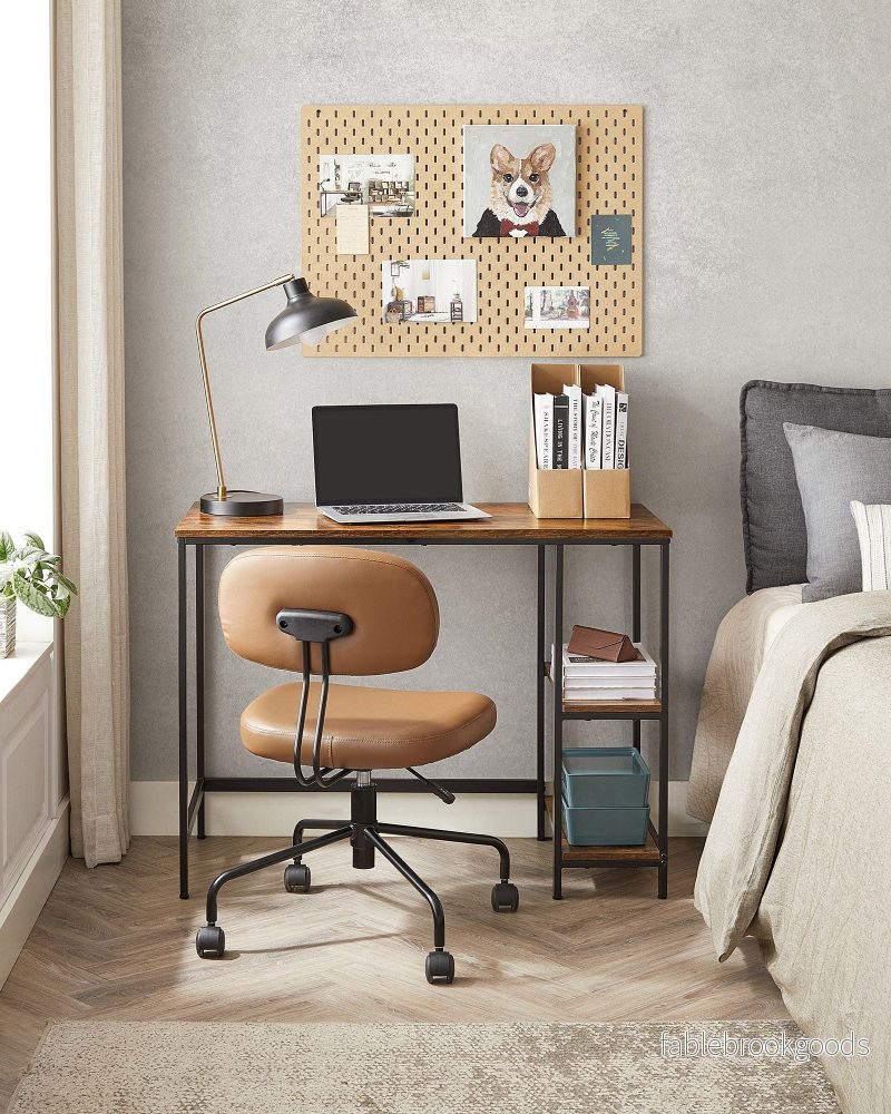 Skrivbord – industriell design med 2 hyllplan – vintage brun-svart - Bild 3