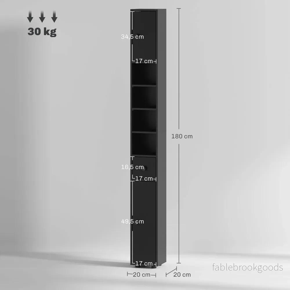 Smalt badrumsskåp, 180 cm högt, svart - Bild 3