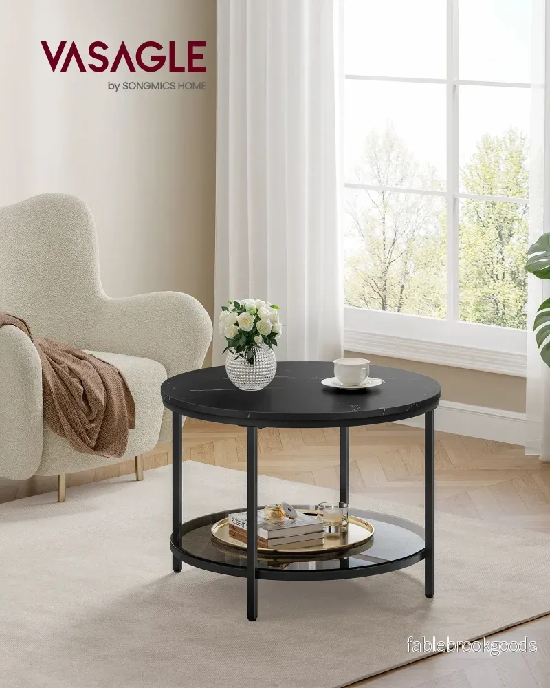 Soffbord – 2 plan – glasskiva – svart marmor - Bild 2