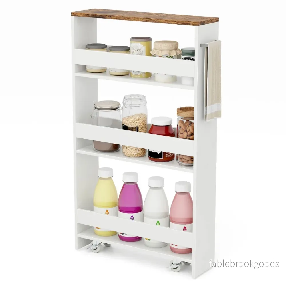 Nischvagn – bred vånings köksvagn smal nischhylla på hjul – 13 cm 4 48 x 13 x 81 cm – Vit