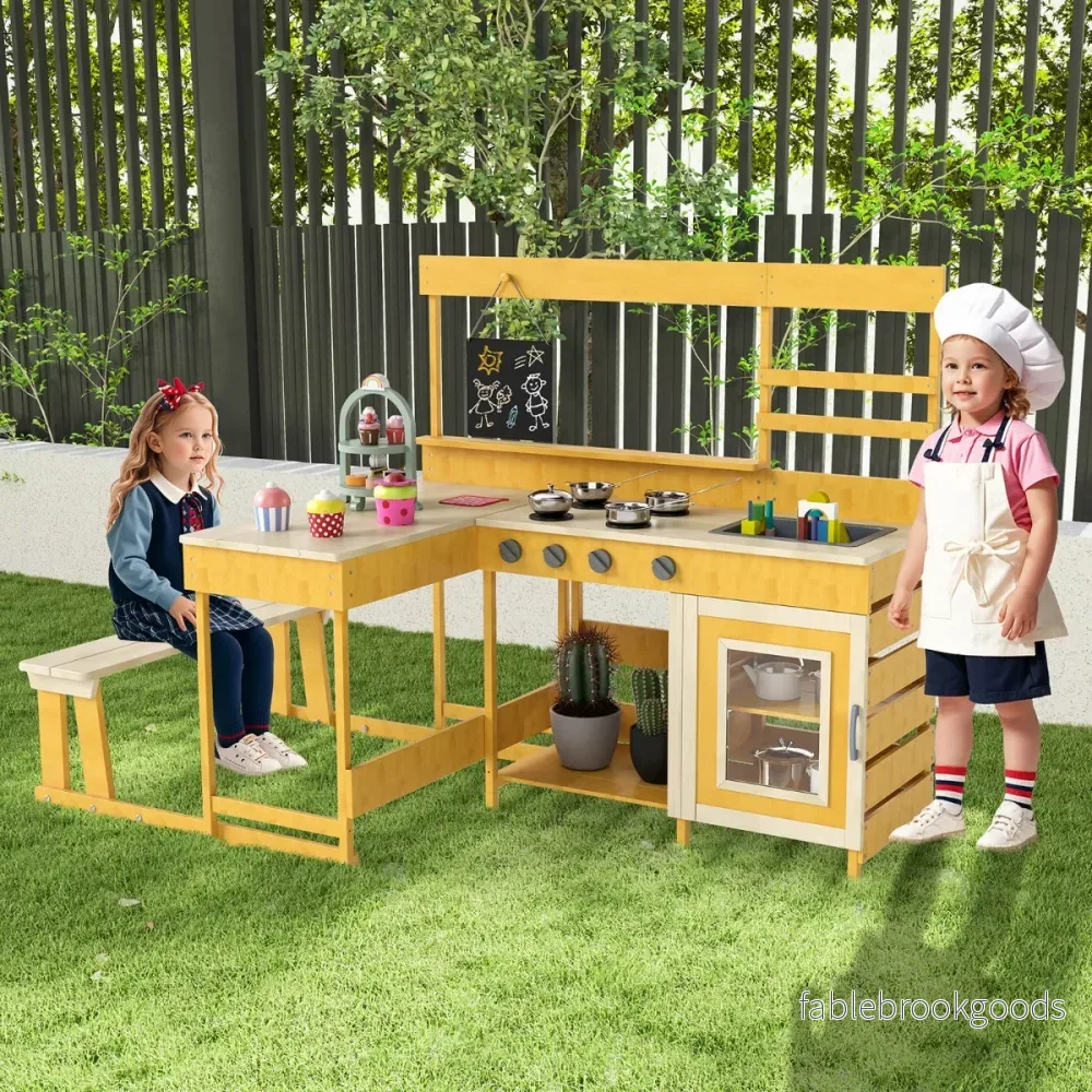 Lekköksset – med picknickbord för barn i gran inbyggd bänk – Natur - Bild 3