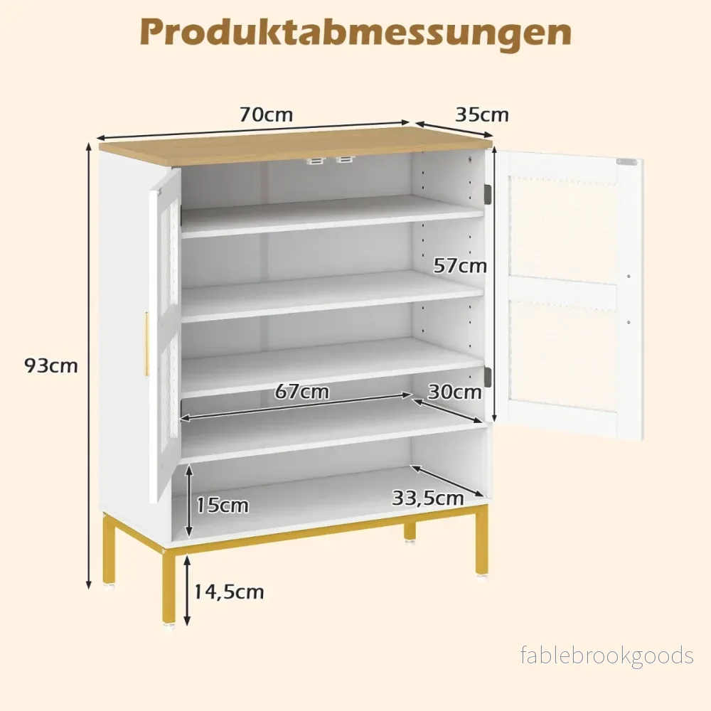 Modern – skoskåp i trä med nätdörrar, metallben och justerbara hyllor – Vit - Bild 2