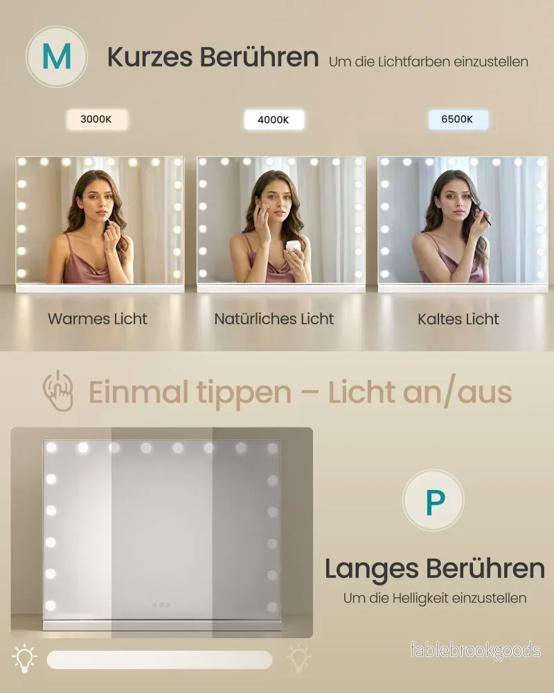 Make-upspiegel - Hollywood met Dimbare LED's - 10x Vergroting - Matwit - 62 x 80 x 5,7 cm - Bild 3