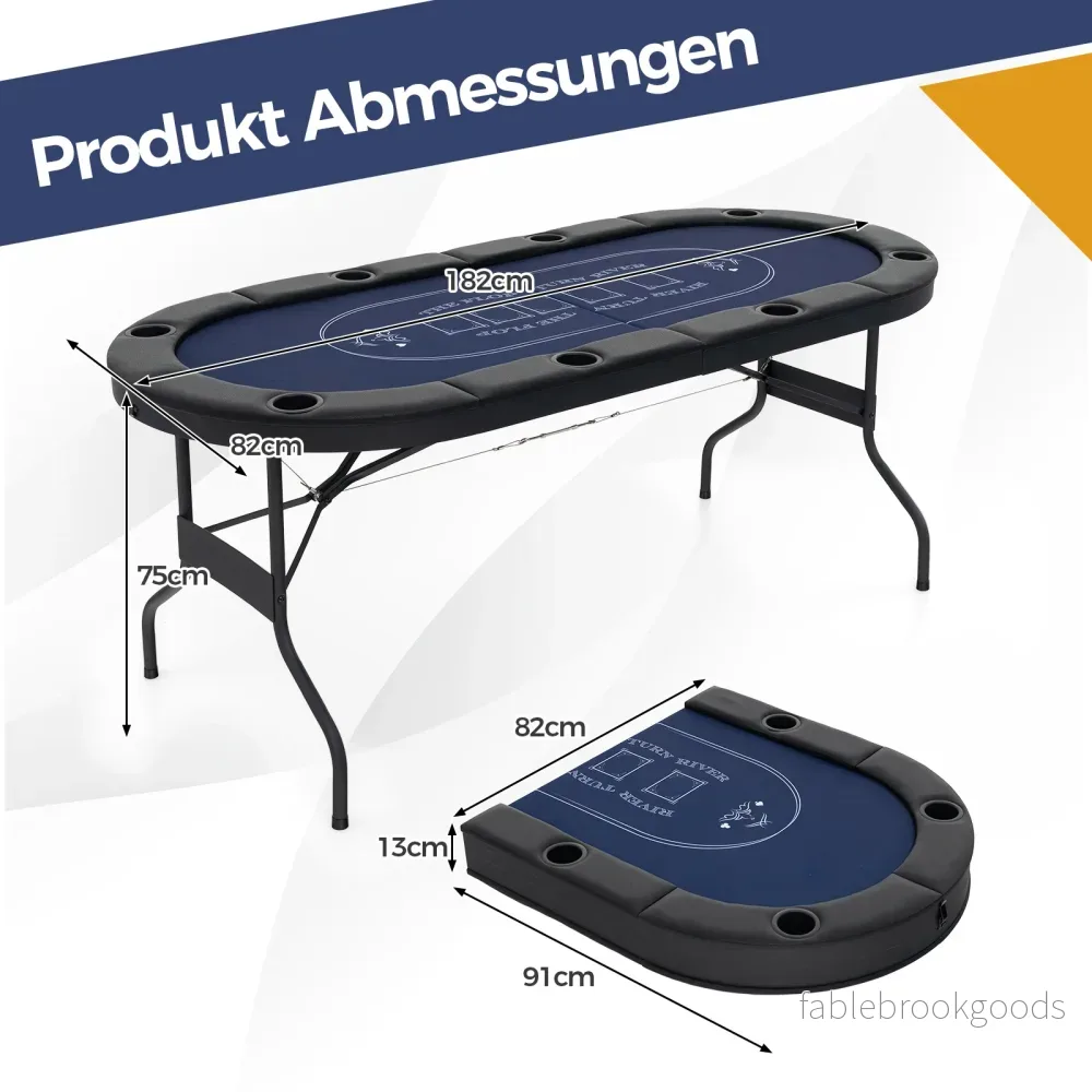 Fällbart – pokertabell för spelare spelbord med dryckeshållare och vadderad armstöd – 8 – Blå - Bild 2