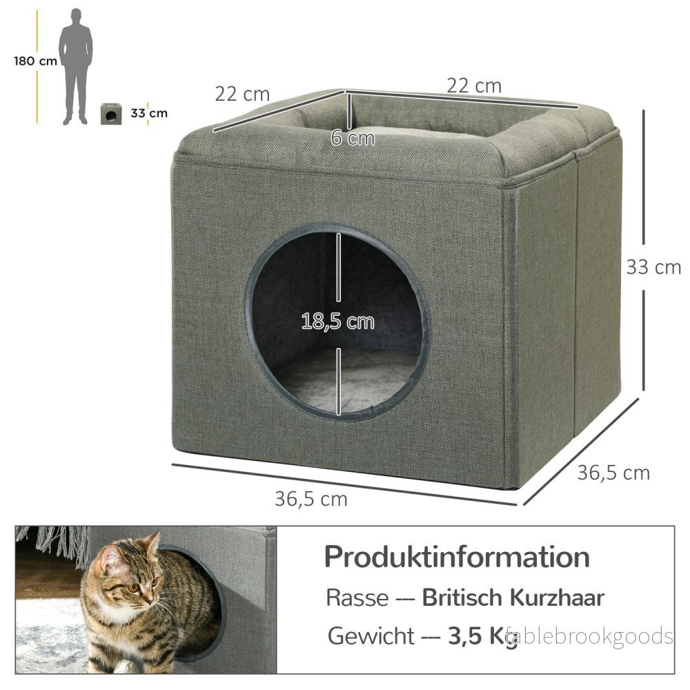 Tvåvånings kattgrotta med kudde, passar katter upp till 5 kg - Bild 3