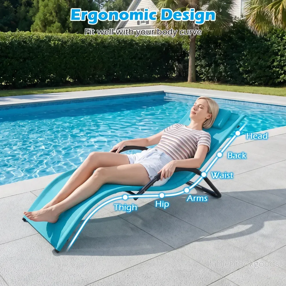 Ergonomisk – solstol med avtagbart huvudkudde liggstol belastbar upp till – 160 kg – Blå - Bild 3