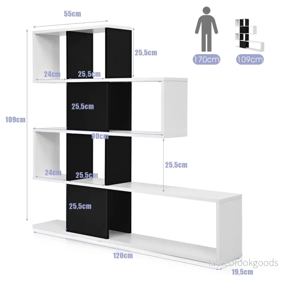 Modern – rumsavdelare i trä i våningsstil för böcker och – 5 120 x 19,5 x 109 cm – Svart och vit - Bild 3