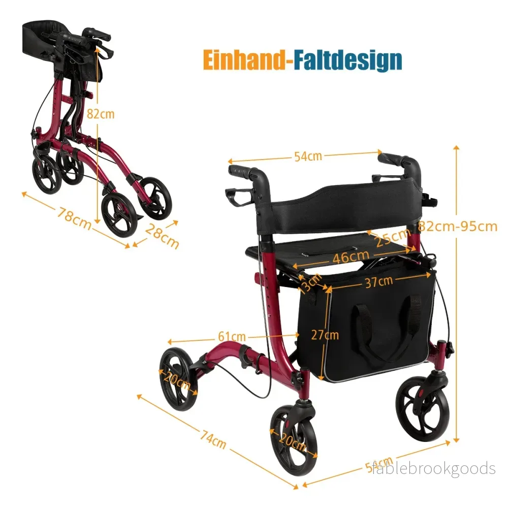 Aluminium – Rollator Fällbar Reserullator Höjdjusterbar – Röd - Bild 2