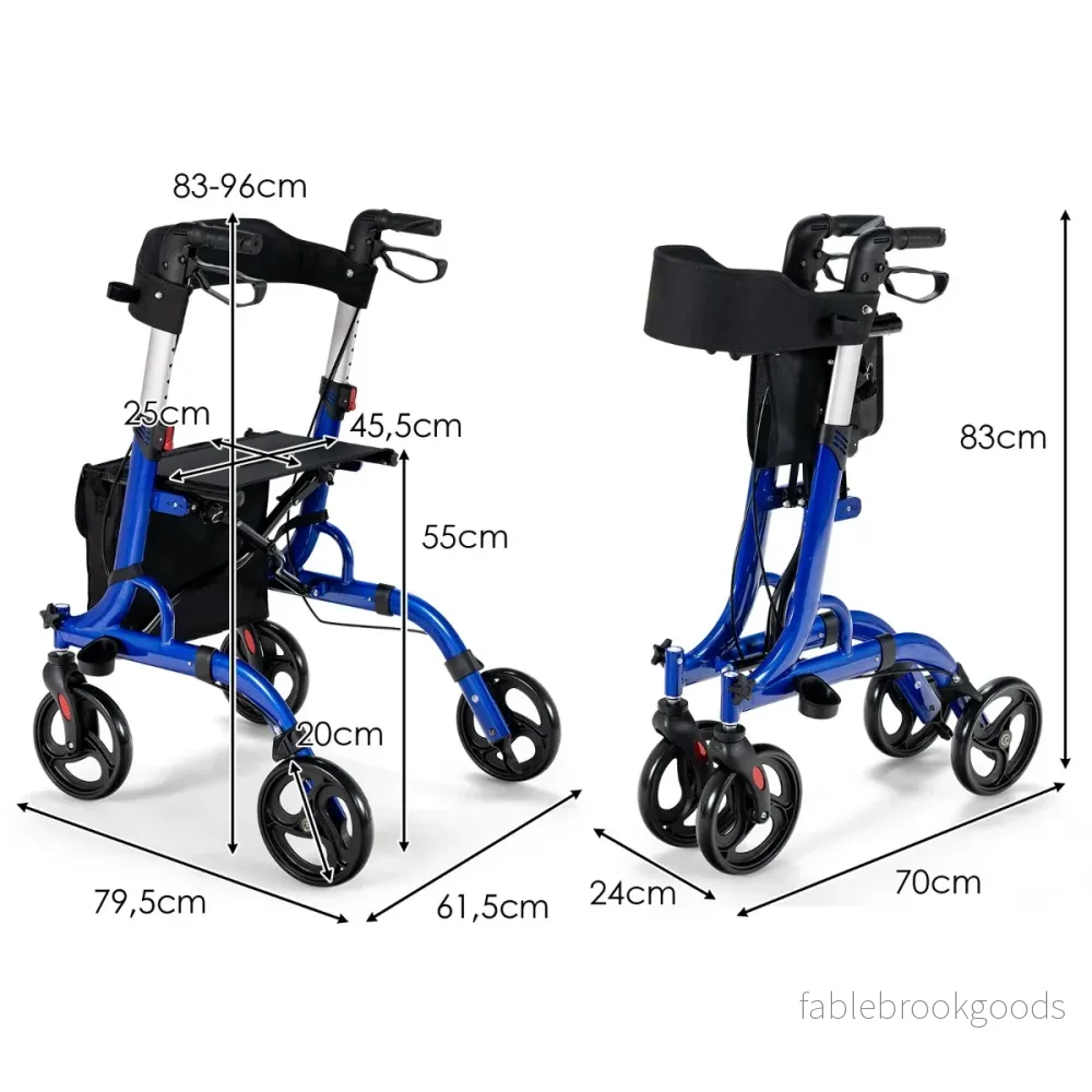 i – vilstol och reserullator med säte väska käpphållare bromsar Walking Aid Blue – 2 1 2 – Blå - Bild 2