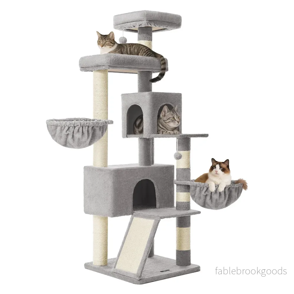 Krabpaal – 174 cm – Groot Platform – Dubbele Grot – Duifgrijs Krabpaal – 174 cm – Groot Platform – Dubbele Grot – Duifgrijs