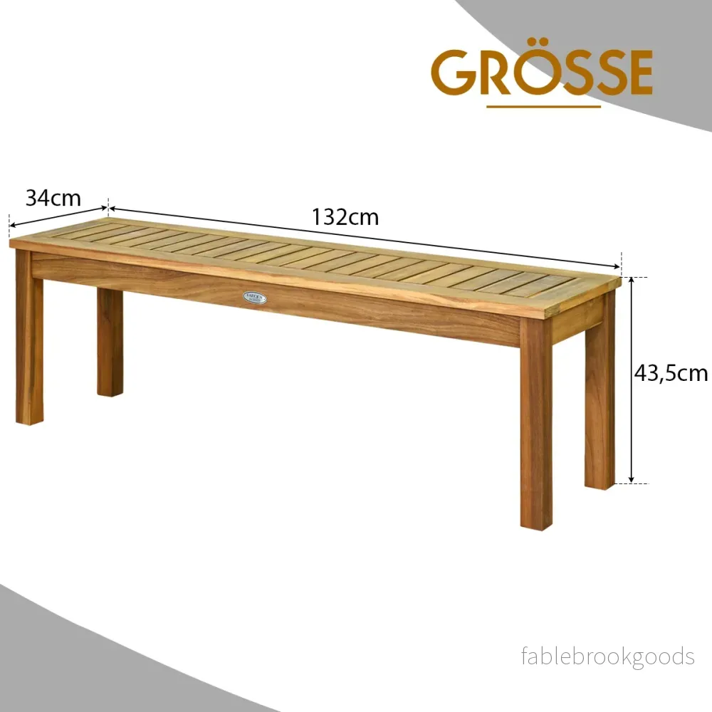 Utomhusbänk – akaciaträ Rustik träbänk Teak – 132 x 34 x 43,5 cm – Natur - Bild 2