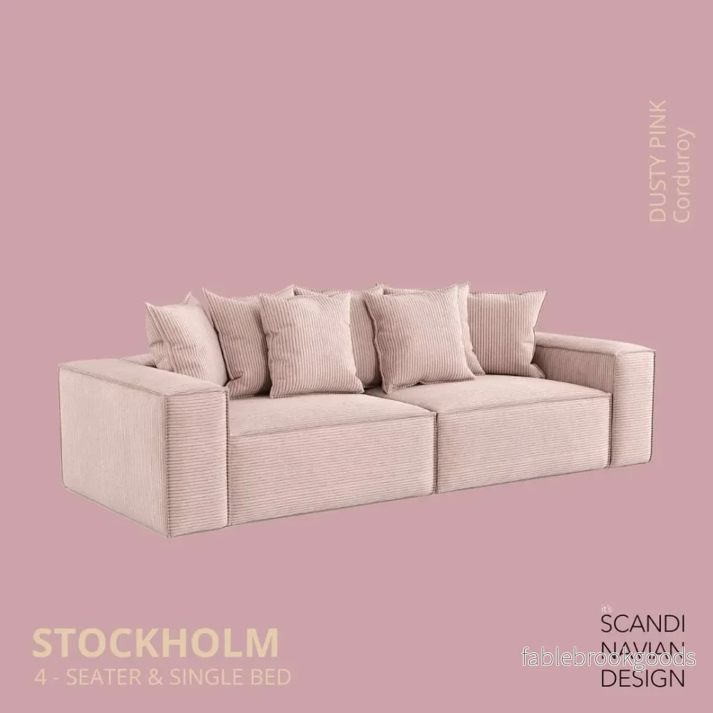 Stockholm 4-seater sofa/single bed Corduroy Dusty Pink removable & washable cover Stockholm 4-seater sofa/single bed Corduroy Dusty Pink removable & washable cover