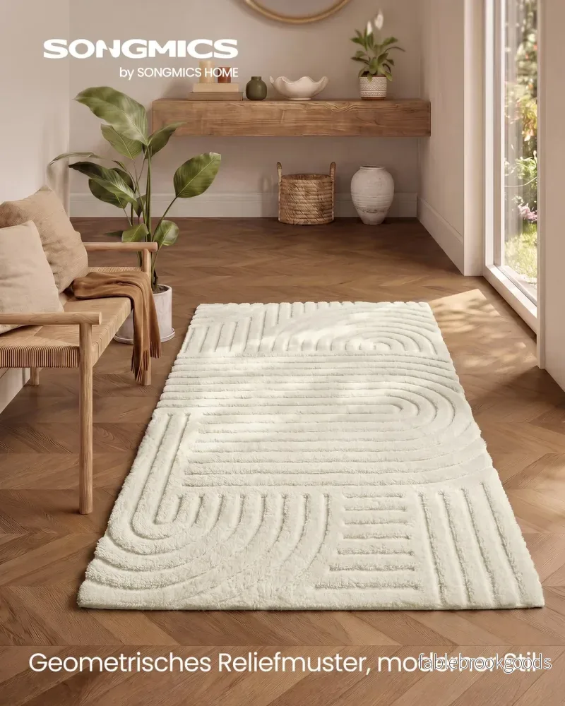 Vloerkleed - 150 x 80 cm - 3D Geometrisch Patroon - Wasbaar - Crèmewit - Bild 2