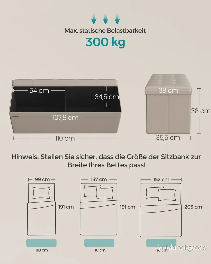Opbergbank - 110 cm - Opvouwbaar - Kunstleer - Lichtbeige - Bild 3