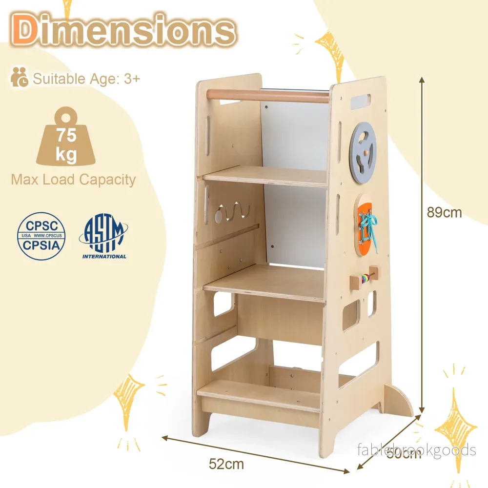 2‑faldigt – höjdjusterbar trappstol, 4‑i‑1 Montessori‑lärotorn i trä – 52 x 50 x 89 cm - Bild 2