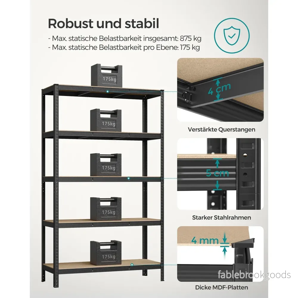 Stellingkast - Set van 2 - 5 Planken - Draagvermogen tot 875 kg - Zwart - Bild 3