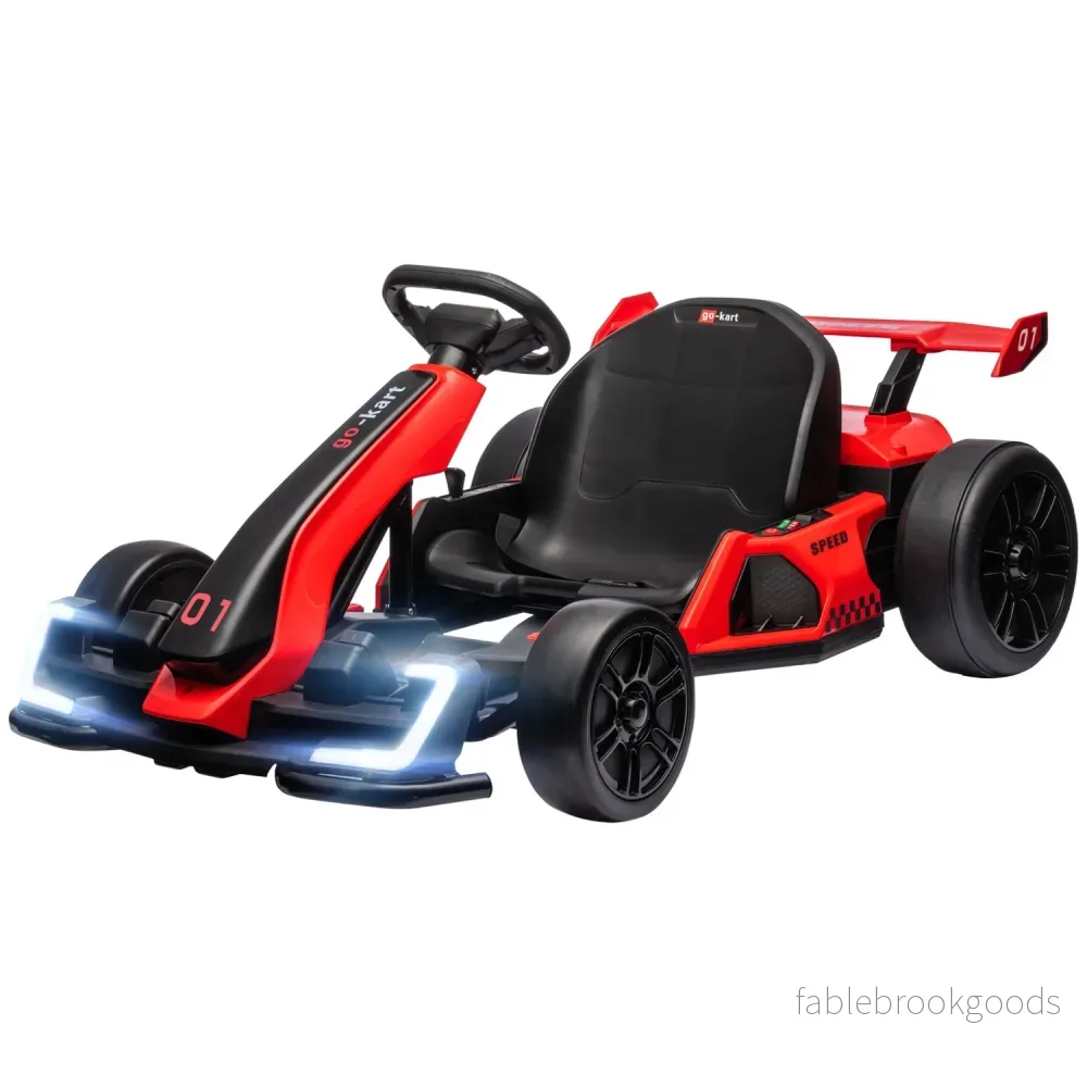 Gokart för barn, elkart med horn och musikfunktion, justerbart säte, upp till 12 km/h, plast, metall, röd