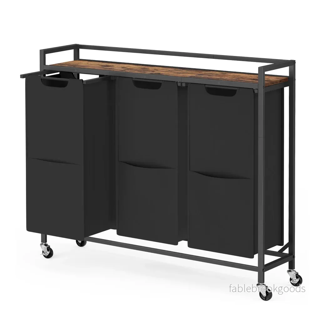 Wassorteerder op Wielen – 3 Vakken – Met Plank – Oxford Stof – Zwartbruin Wassorteerder op Wielen – 3 Vakken – Met Plank – Oxford Stof – Zwartbruin