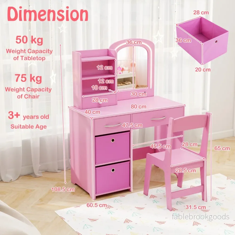 Barn – Sminkbord med Belysning Spegel Frisörbord – Rosa - Bild 2