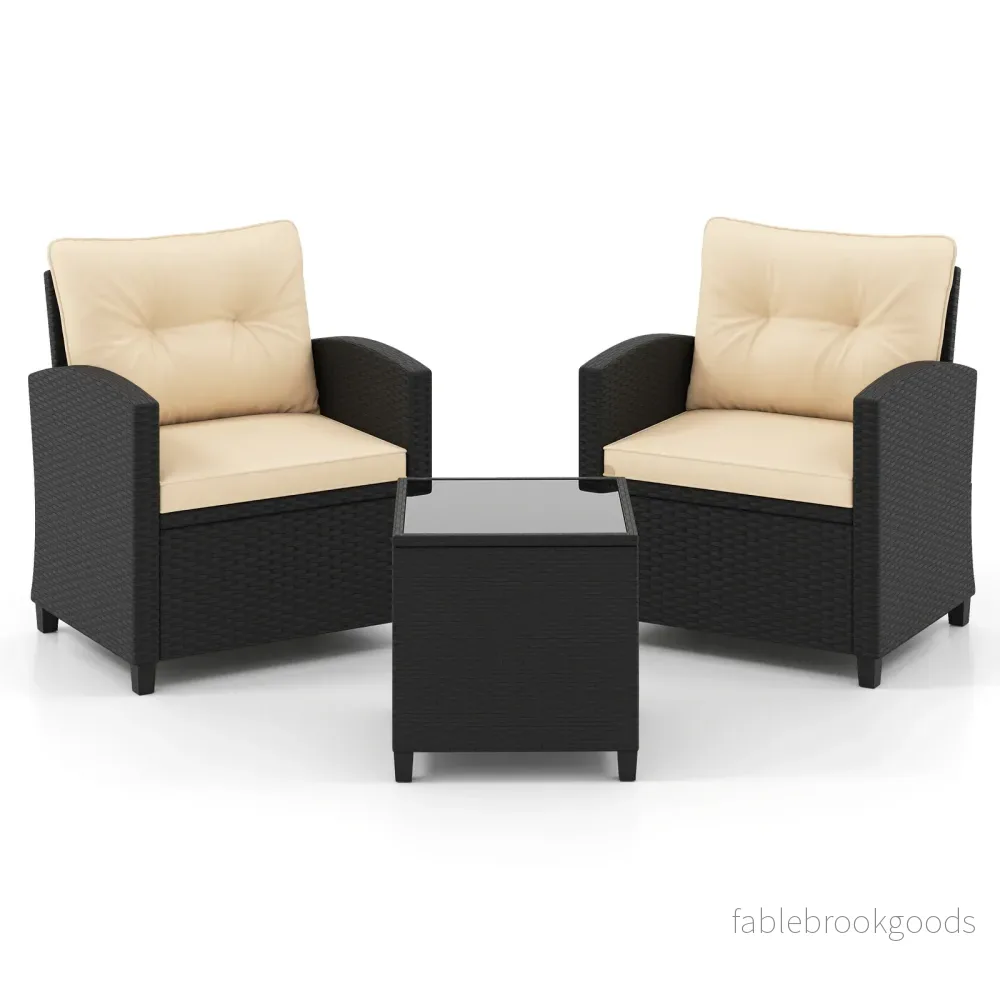 delars – Rattan Trädgårdsmöbelset inklusive fåtöljer och sidobord, sittgrupp med kuddar – 3 2 1 – Beige