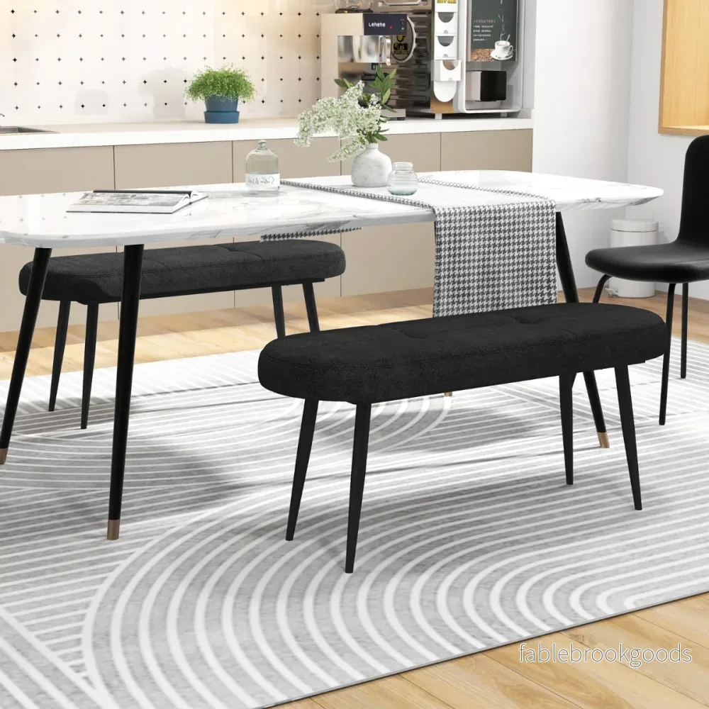 Bänk – med kudde och metallben Stoppad ottomansk upp till Lastkapacitet – 300 kg 113 cm – Svart - Bild 3
