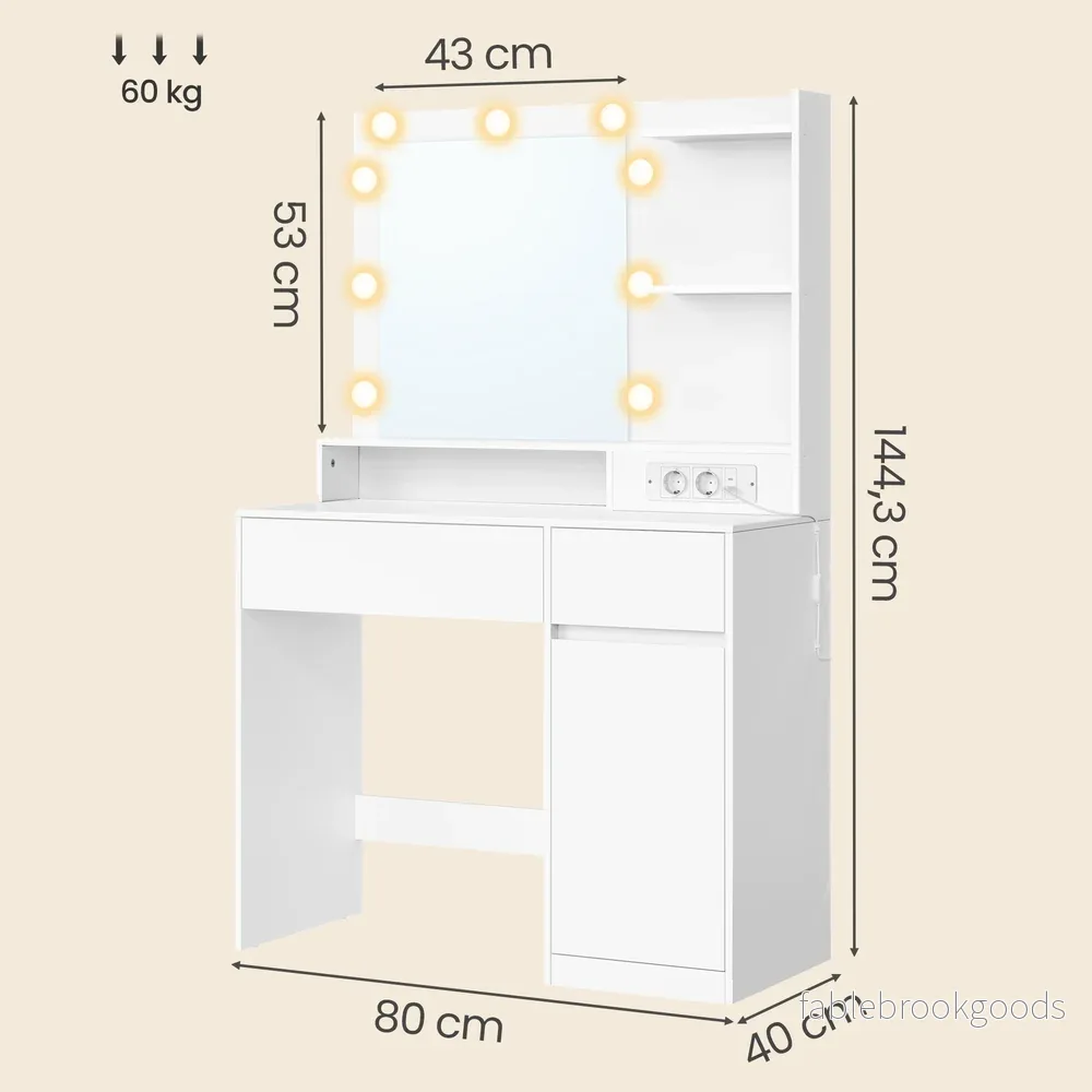 Kaptafel - Met Verlichte Spiegel en Schuifladen - Wit - 80 x 80 x 144,3 cm - Bild 3