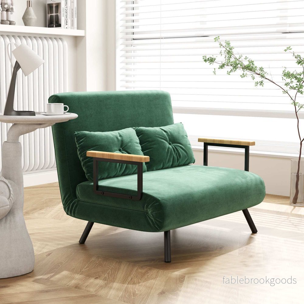 Bäddsoffa med justerbart ryggstöd, grönt tyg - Bild 2