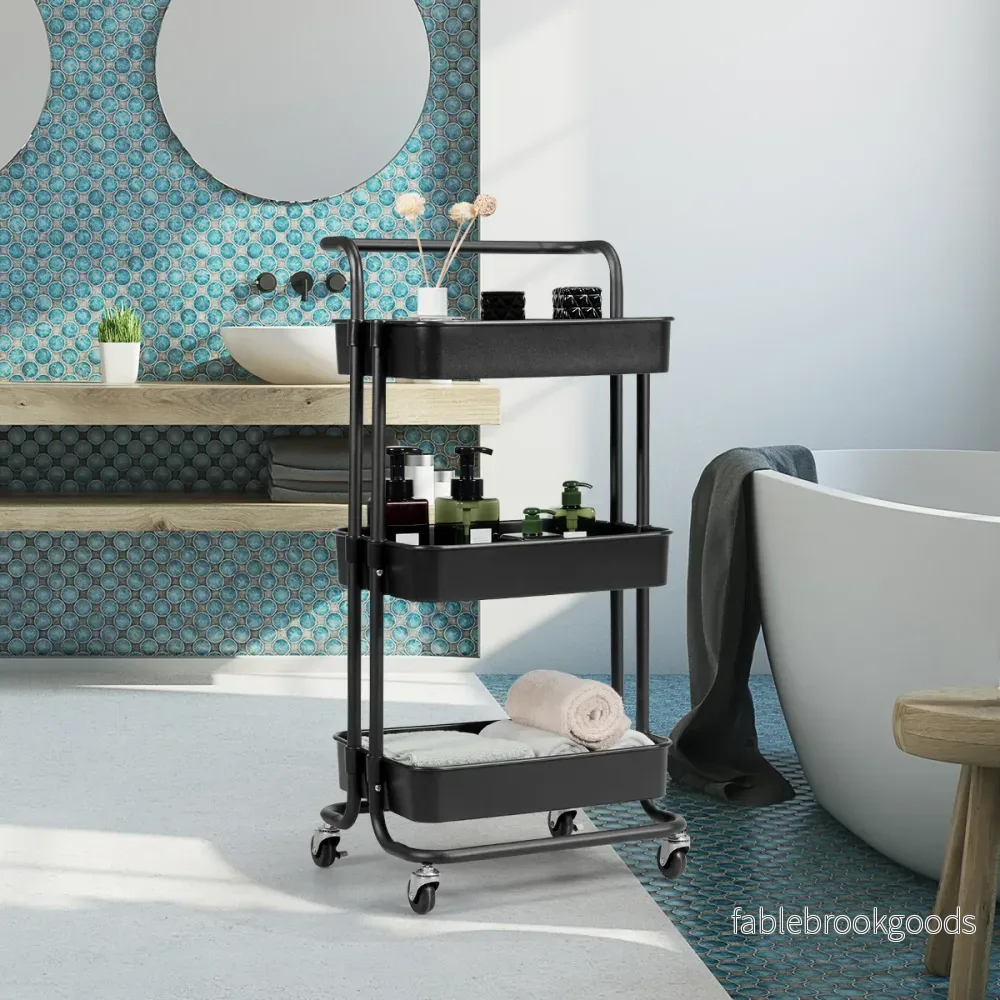 Vagn – hyllor /Vit – 3 42 x 35 x 87 cm – Svart