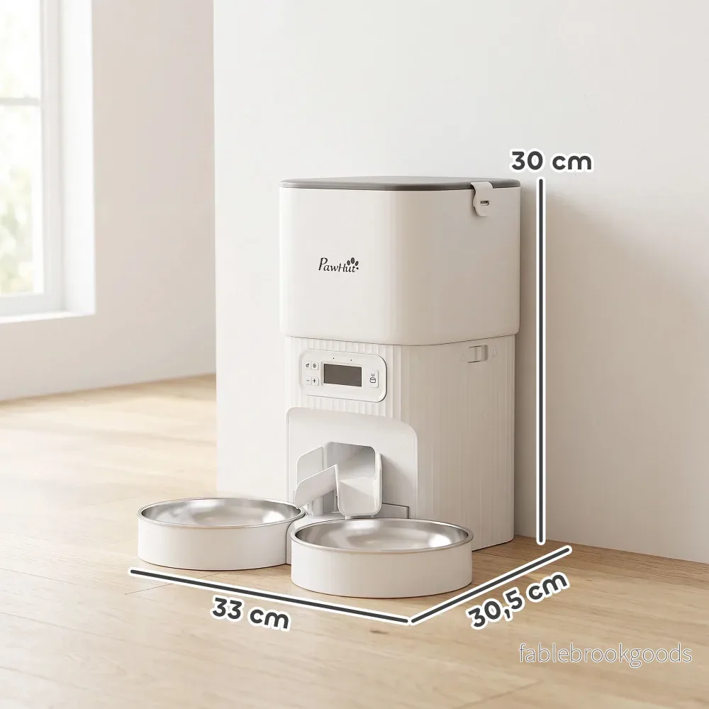Automatisk kattmatare, 4L timer, 2 rostfria skålar - Bild 3