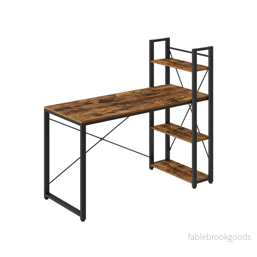 Datorbord – med hyllor – vintage brun-svart Datorbord – med hyllor – vintage brun-svart