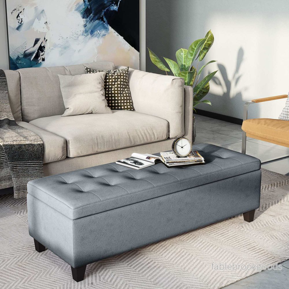Grå stoppad förvaringsbänk – Linnelook Bed & Living Room - Bild 2