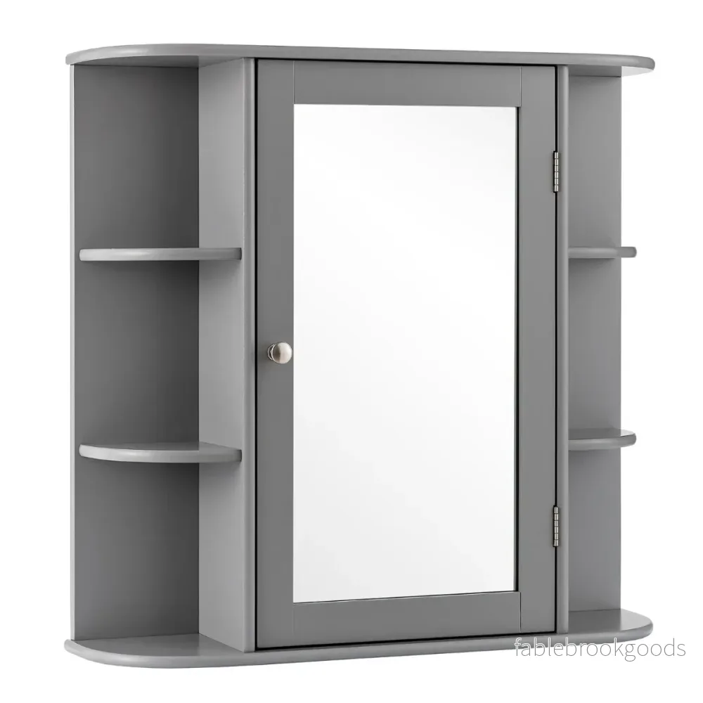 Speglat – badrumsskåp väggskåp i trä för grått – 66 x 16,7 x 63 cm – Grå - Bild 2
