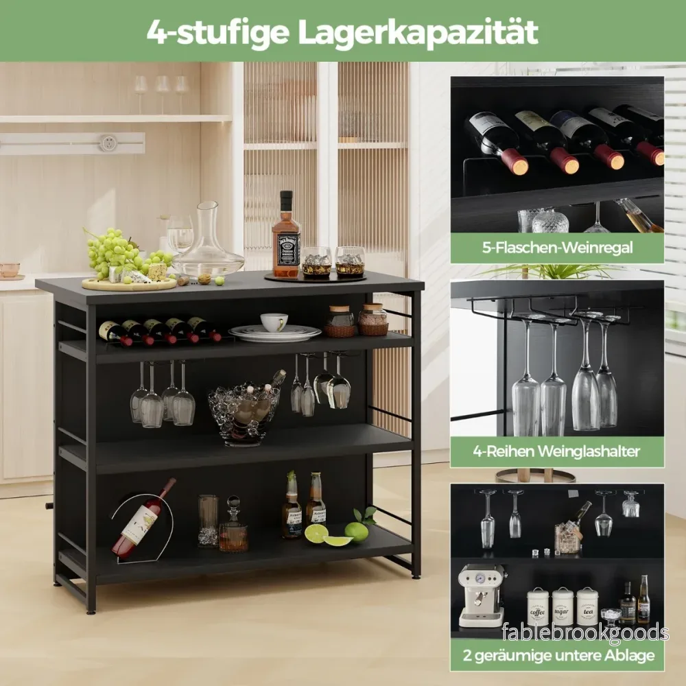 Hemma – Barskåp med öppna hyllor och Vinställ Glashållare Kökshylla – 4 – Svart - Bild 3