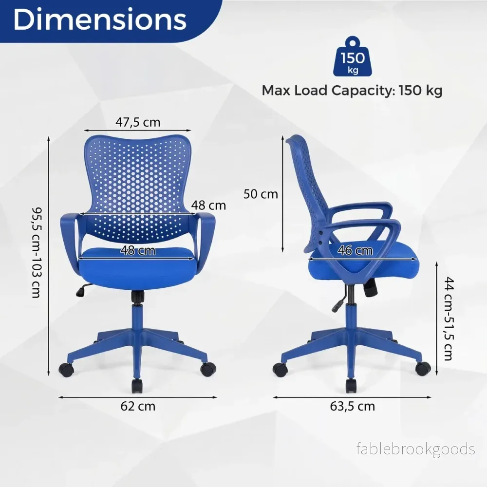 Ergonomisk – Kontorsstol Med Andningsaktivt Nät Ryggstöd Höjdjusterbar Roteringsstol – Blå - Bild 2