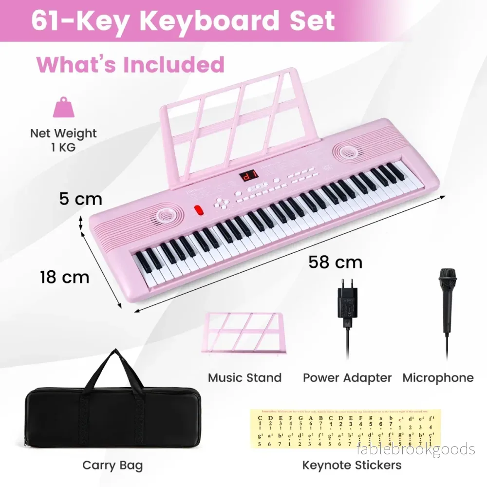 Tangenter – Pianoklavier med stativ och mikrofon bärväska Digitalpiano E – 61 – Rosa - Bild 2