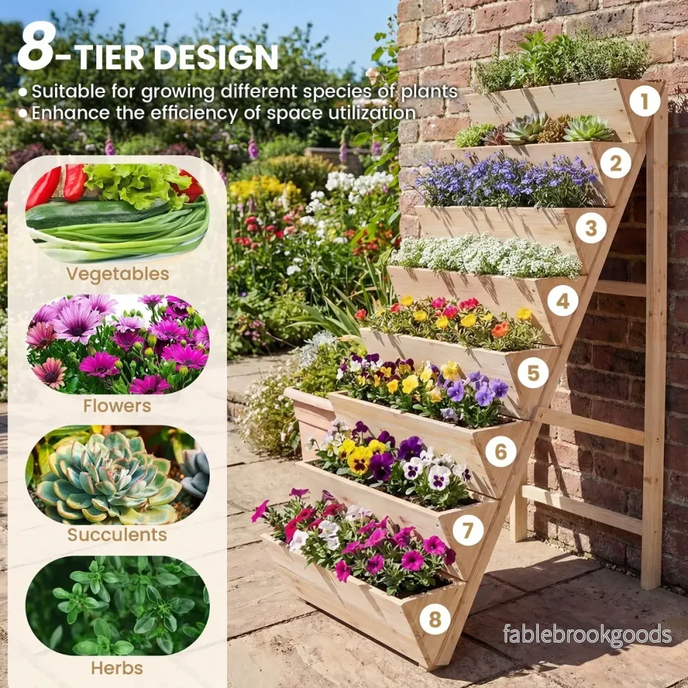 Vertikalt – odlingsbord med nivåer av granträ, blomsterbädd planteringslådor, blomstertrappa – 8 – Natur - Bild 3