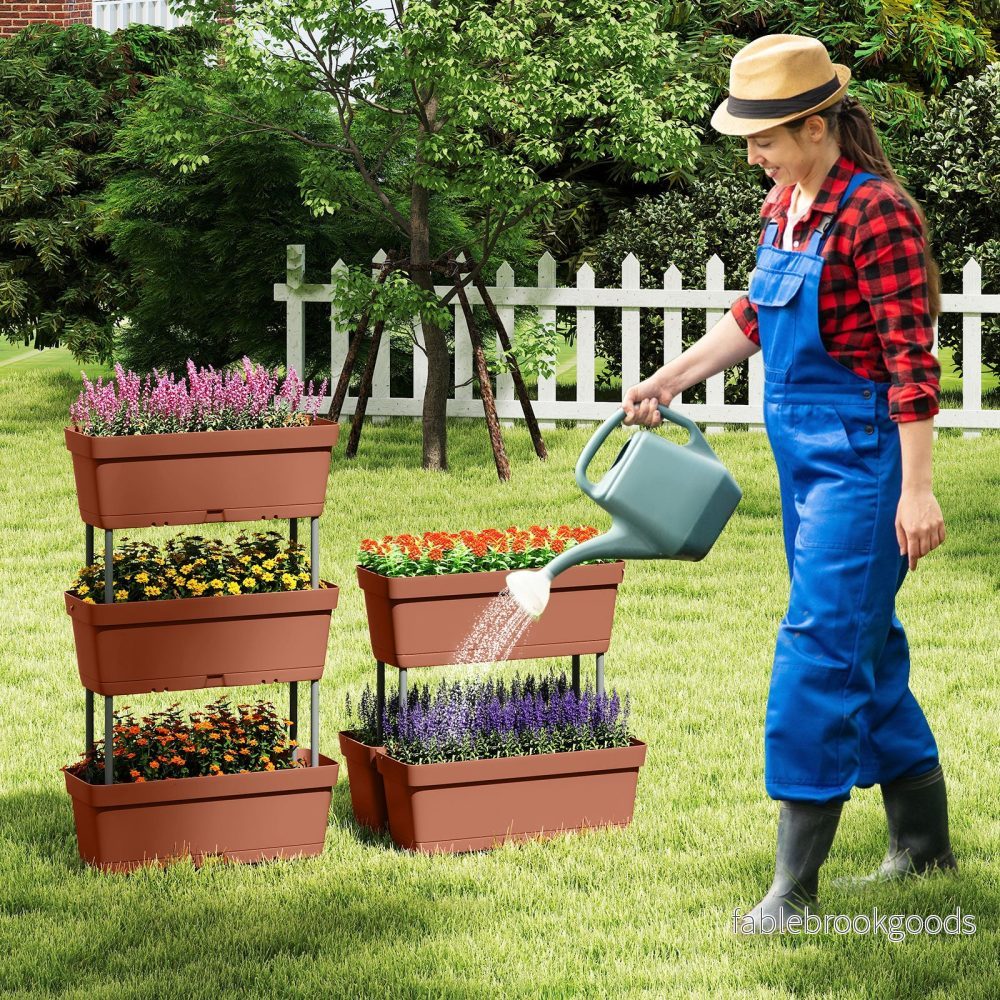 stycken – blomlådor med dräneringssystem, planteringslådor, vertikalt högbädd, planteringskärl, bruna – 6 – Brun - Bild 3